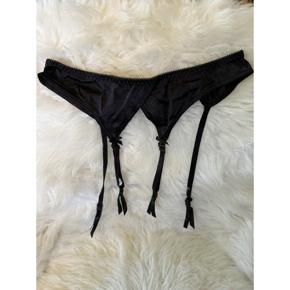 Vintage Belt Suspender Black Satin Ladies 14